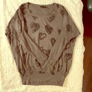 Tricotto Brown Heart Pattern Sweater Small